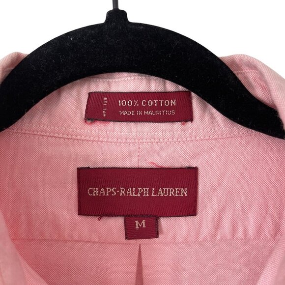 Chaps Ralph Lauren Pink Button Down Oxford Shirt Embroidered Crest Size M Cotton - Picture 3 of 5
